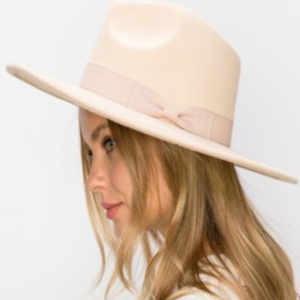 Flat Brim Fedora Hat - In Ivory